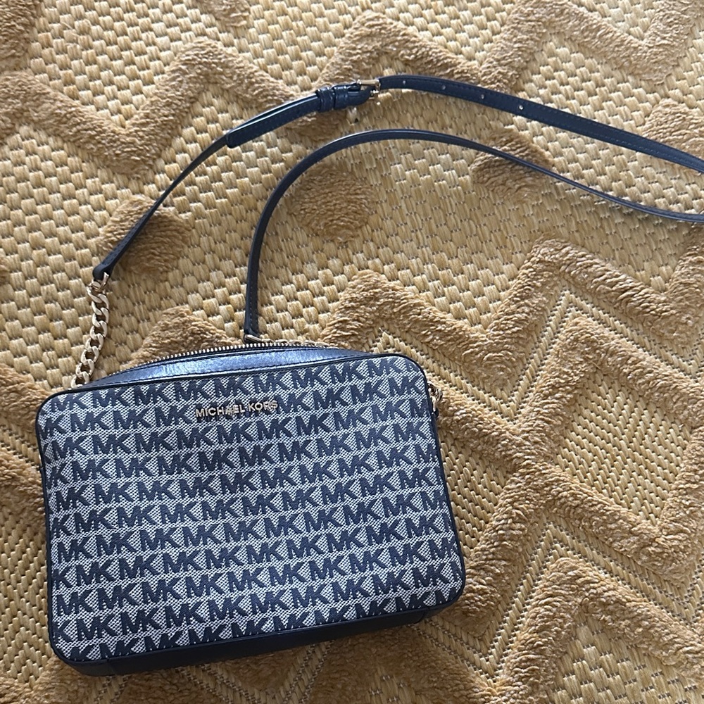 Michael Kors Navy Blue Jet Set Large Printed Logo Crossbody Bag